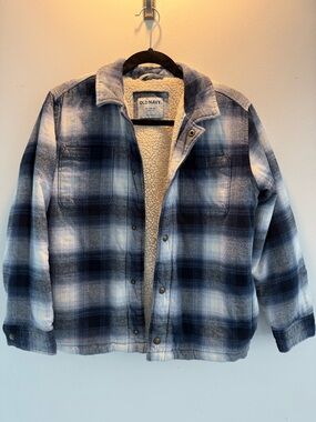 Old Navy Blue and White Plaid Sherpa-Lined Kids Jacket